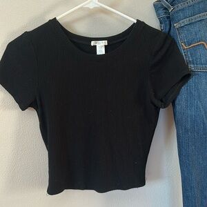 Bozzolo black ribbed crop top